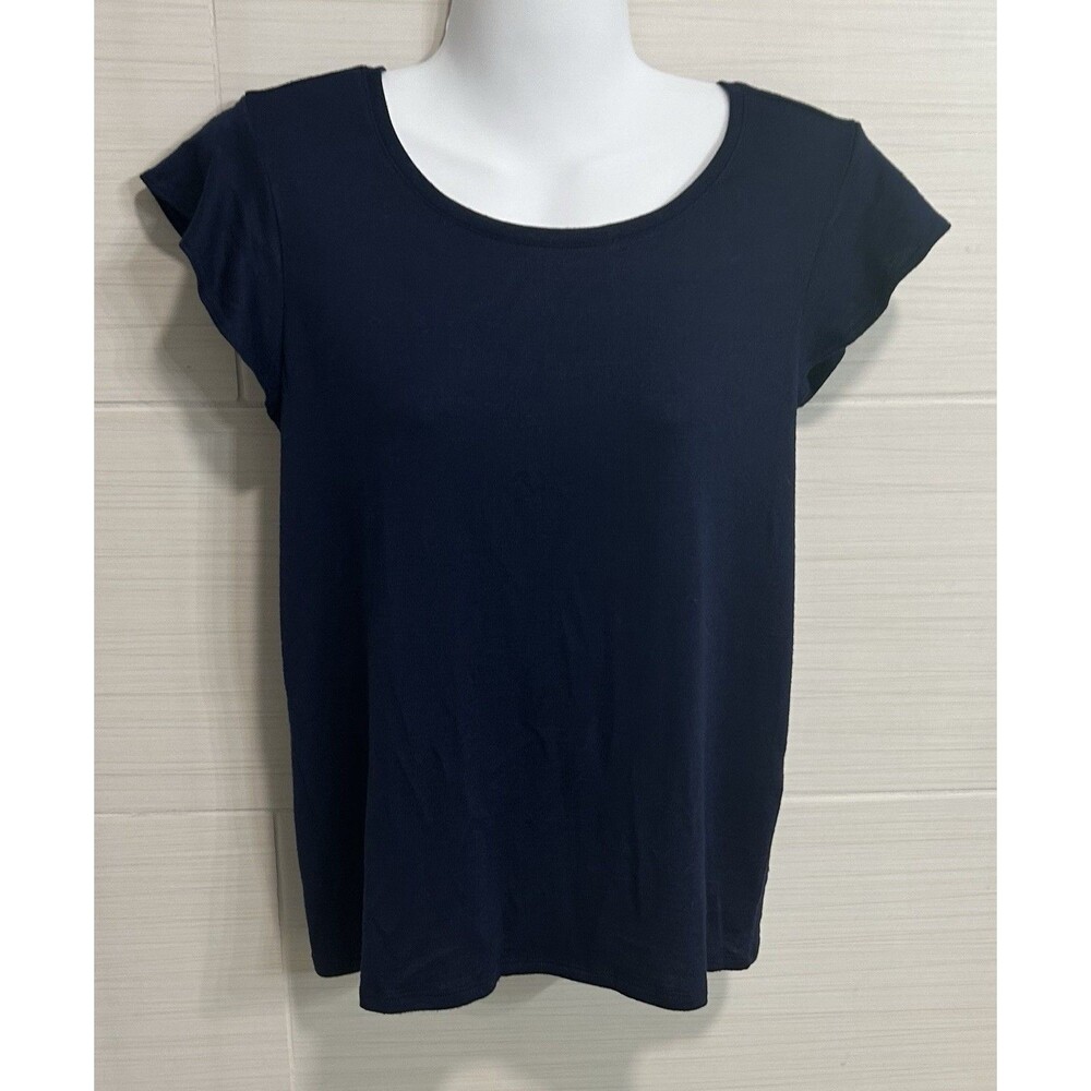 New Market & Spruce Navy Blue Flutter Sleeve Lightweight Tight Knit Top S